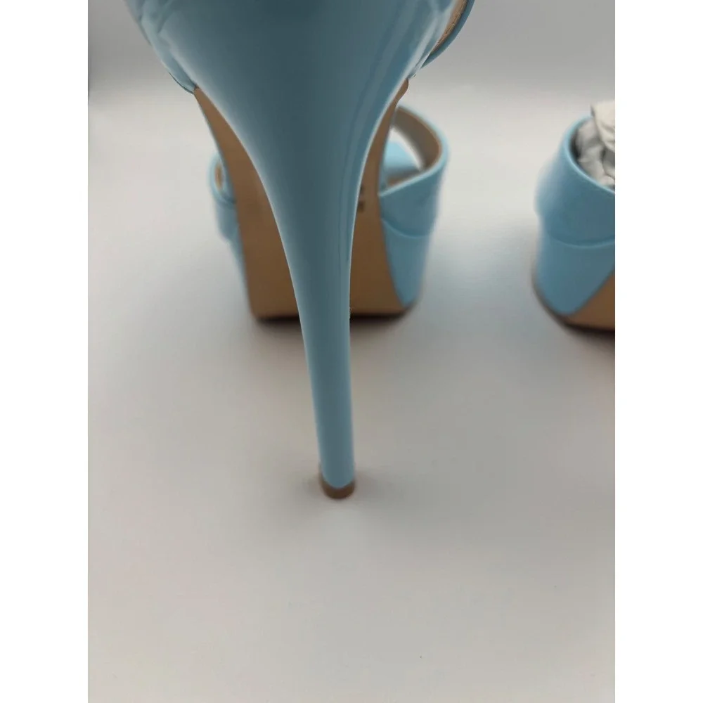 Kayleen by‎ Los Angeles Amalea-1 Light Blue Patent Platform Ankle Strap Heels 6